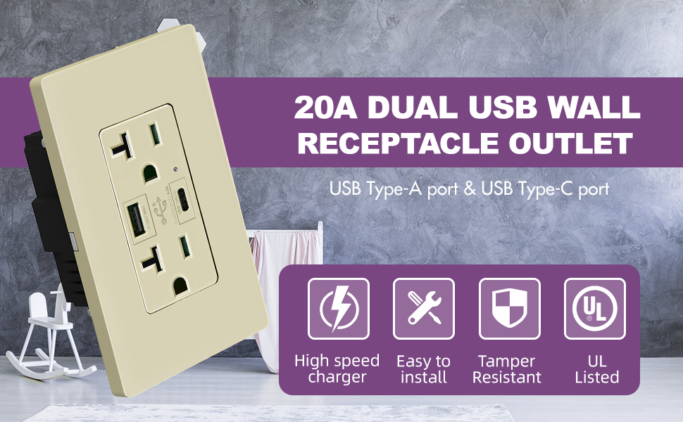 usb c outlet ivory 15A