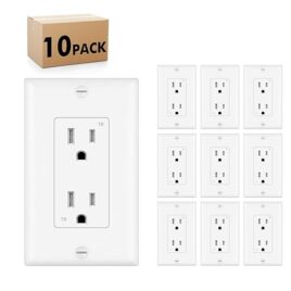 Decorator Receptacle Outlet Snow White 15A 10Pack